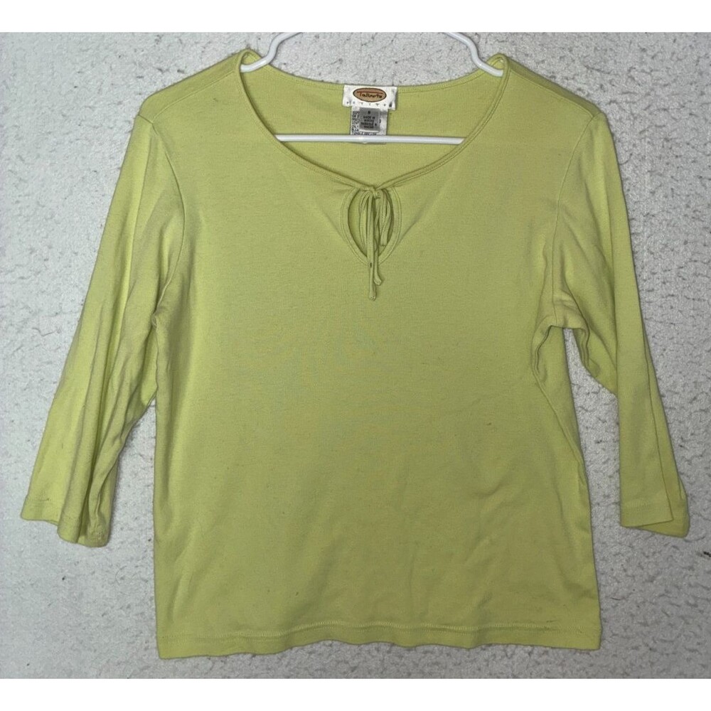 Vintage Talbots Women's 3/4 Sleeve Ribbed Knit Stretch Pullover Top Green Sz S
